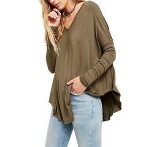 Free People Moonshine VNeck Knit Thermal Tunic Tee